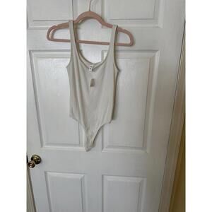 BP. Women's  Size Small Square Neck Sleeveless Thong Bodysuit White